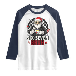 Six Seven Bruh Christmas Meme Raglan Shirt Cool Santa 67 Hand Sign Street Style Vibes TS02 White Navy Print Your Wear