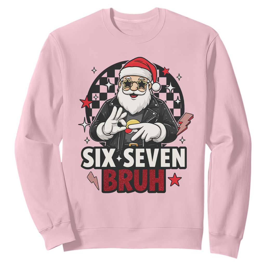 Six Seven Bruh Christmas Meme Sweatshirt Cool Santa 67 Hand Sign Street Style Vibes TS02 Light Pink Print Your Wear