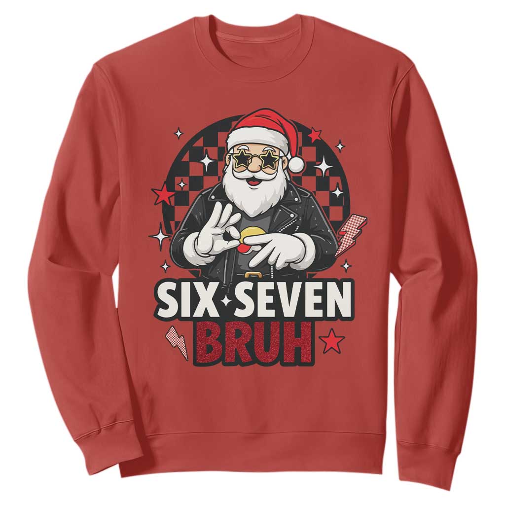 Six Seven Bruh Christmas Meme Sweatshirt Cool Santa 67 Hand Sign Street Style Vibes TS02 Red Print Your Wear