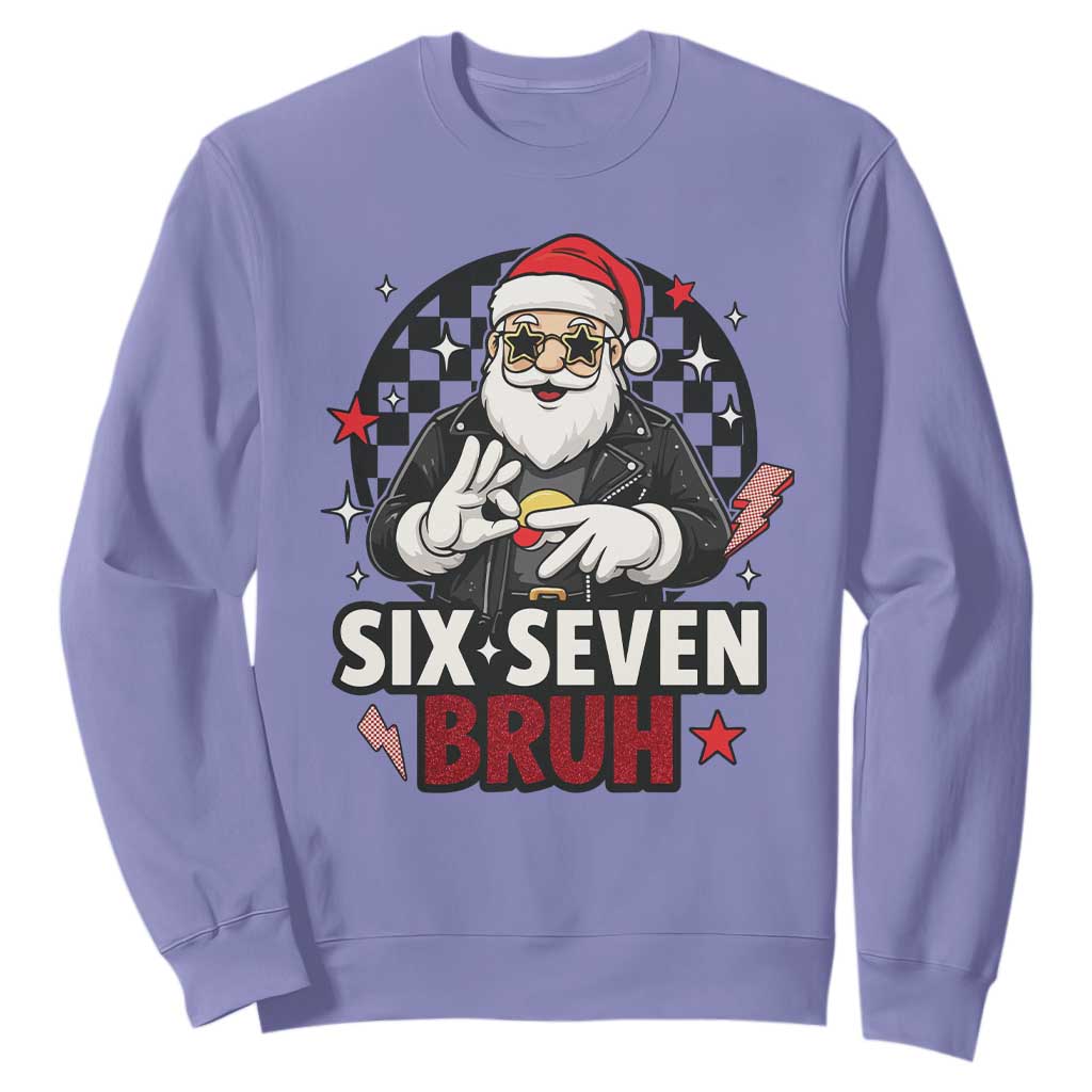 Six Seven Bruh Christmas Meme Sweatshirt Cool Santa 67 Hand Sign Street Style Vibes TS02 Violet Print Your Wear
