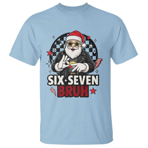 Six Seven Bruh Christmas Meme T Shirt Cool Santa 67 Hand Sign Street Style Vibes TS02 Light Blue Print Your Wear