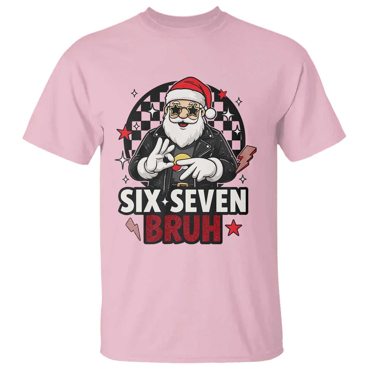 Six Seven Bruh Christmas Meme T Shirt Cool Santa 67 Hand Sign Street Style Vibes TS02 Light Pink Print Your Wear