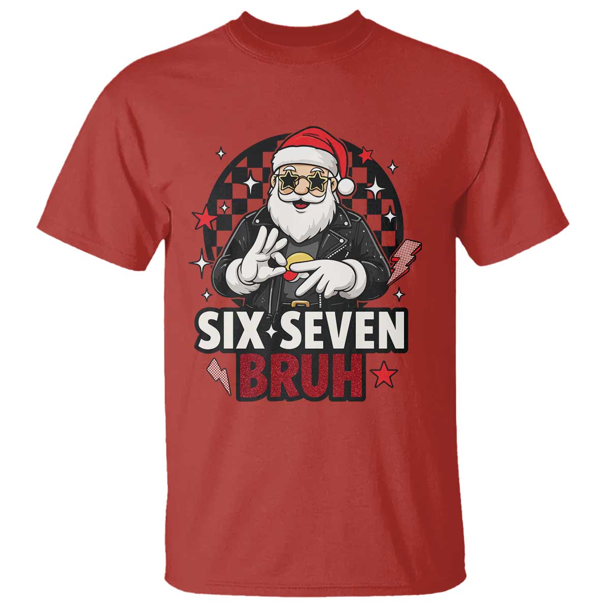 Six Seven Bruh Christmas Meme T Shirt Cool Santa 67 Hand Sign Street Style Vibes TS02 Red Print Your Wear