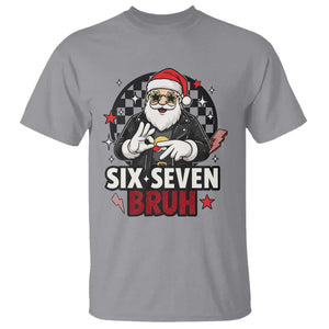 Six Seven Bruh Christmas Meme T Shirt Cool Santa 67 Hand Sign Street Style Vibes TS02 Sport Gray Print Your Wear