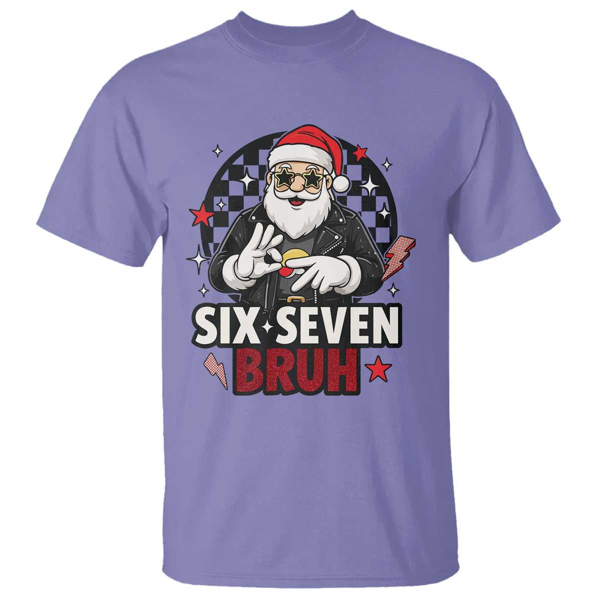 Six Seven Bruh Christmas Meme T Shirt Cool Santa 67 Hand Sign Street Style Vibes TS02 Violet Print Your Wear