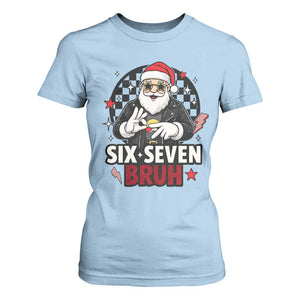 Six Seven Bruh Christmas Meme T Shirt For Women Cool Santa 67 Hand Sign Street Style Vibes TS02 Light Blue Print Your Wear