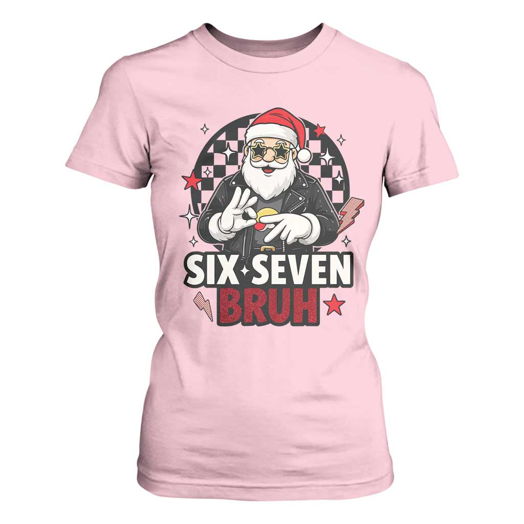 Six Seven Bruh Christmas Meme T Shirt For Women Cool Santa 67 Hand Sign Street Style Vibes TS02 Light Pink Print Your Wear