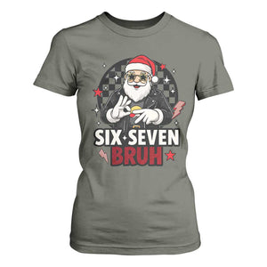 Six Seven Bruh Christmas Meme T Shirt For Women Cool Santa 67 Hand Sign Street Style Vibes TS02 Military Green Print Your Wear