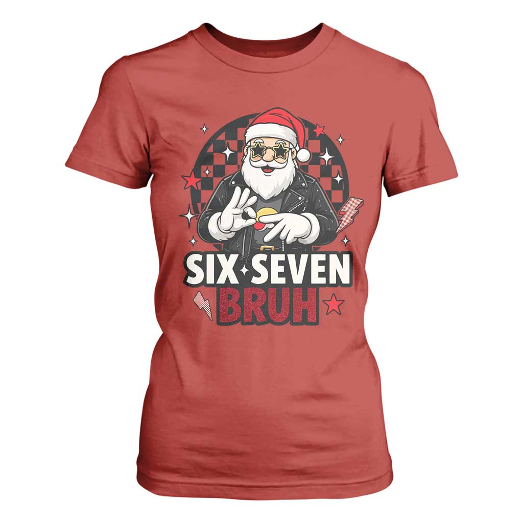 Six Seven Bruh Christmas Meme T Shirt For Women Cool Santa 67 Hand Sign Street Style Vibes TS02 Red Print Your Wear
