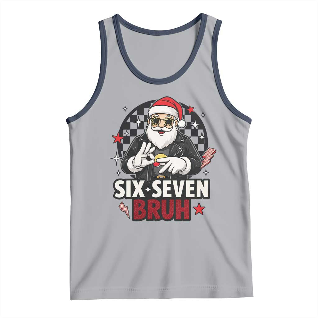 Six Seven Bruh Christmas Meme Tank Top Cool Santa 67 Hand Sign Street Style Vibes TS02 Athletic Heather Navy Print Your Wear