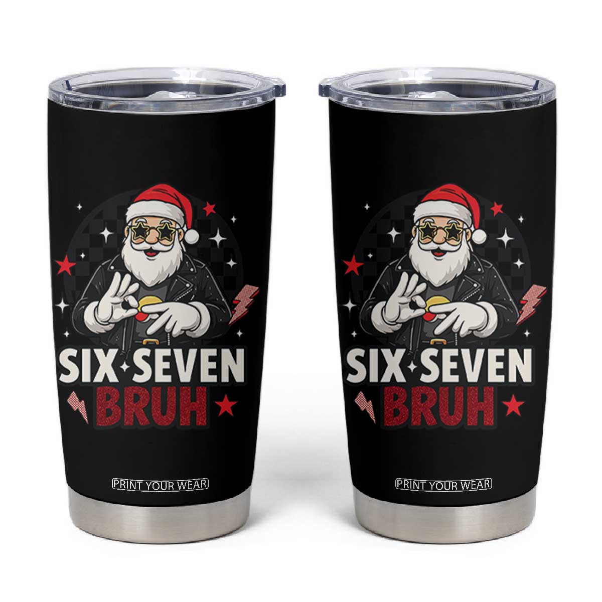 Six Seven Bruh Christmas Meme Tumbler Cup Cool Santa 67 Hand Sign Street Style Vibes TS02 Black Print Your Wear