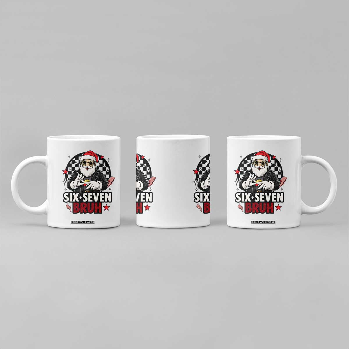 Six Seven Bruh Christmas Meme Coffee Mug Cool Santa 67 Hand Sign Street Style Vibes TS02 Print Your Wear