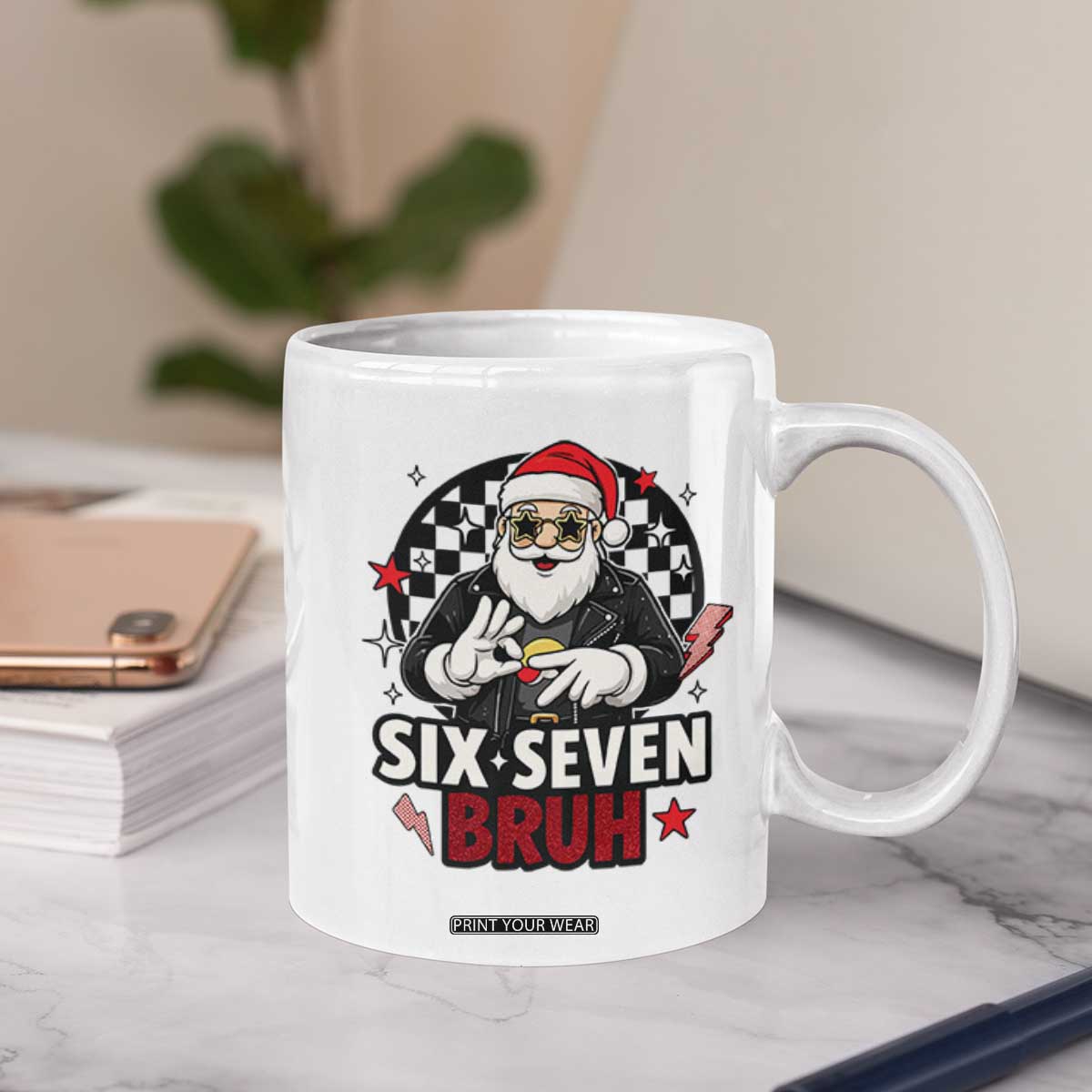 Six Seven Bruh Christmas Meme Coffee Mug Cool Santa 67 Hand Sign Street Style Vibes TS02 Print Your Wear