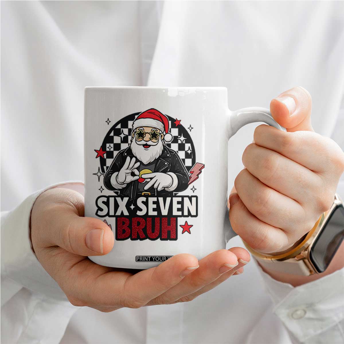 Six Seven Bruh Christmas Meme Coffee Mug Cool Santa 67 Hand Sign Street Style Vibes TS02 Print Your Wear