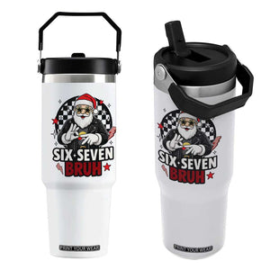 Six Seven Bruh Christmas Meme Flip Straw Tumbler Cool Santa 67 Hand Sign Street Style Vibes TS02 One Size: 30 oz White Print Your Wear