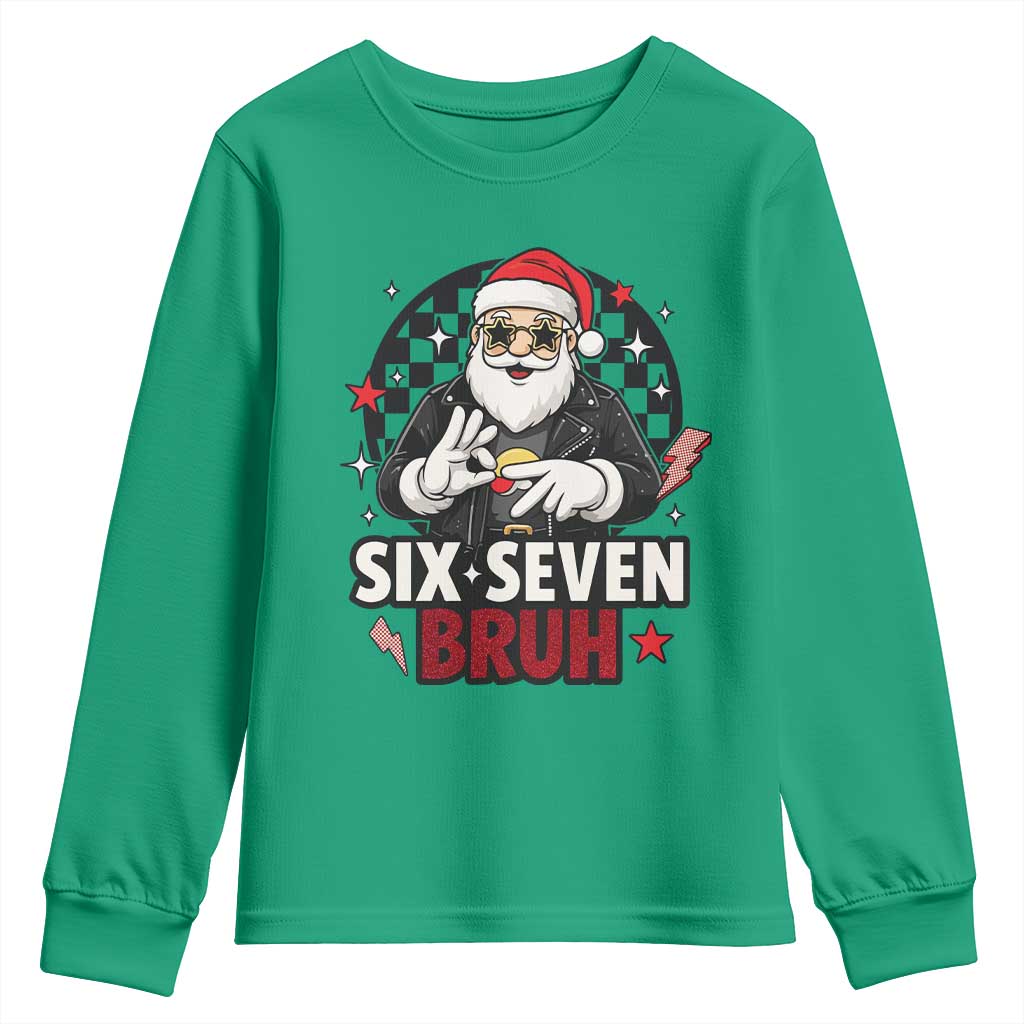 Six Seven Bruh Christmas Meme Youth Sweatshirt Cool Santa 67 Hand Sign Street Style Vibes TS02 Irish Green Print Your Wear