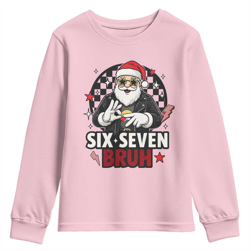 Six Seven Bruh Christmas Meme Youth Sweatshirt Cool Santa 67 Hand Sign Street Style Vibes TS02 Light Pink Print Your Wear