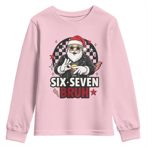 Six Seven Bruh Christmas Meme Youth Sweatshirt Cool Santa 67 Hand Sign Street Style Vibes TS02 Light Pink Print Your Wear