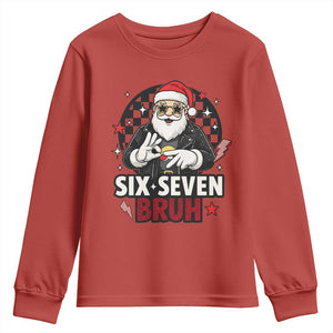 Six Seven Bruh Christmas Meme Youth Sweatshirt Cool Santa 67 Hand Sign Street Style Vibes TS02 Red Print Your Wear