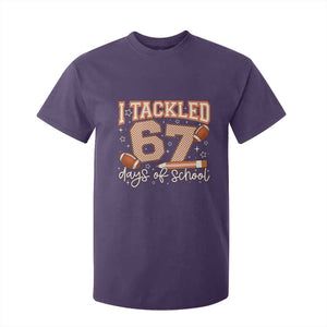 I Tackled 67 Days of School T Shirt For Kid Funny Six Seven Meme Football Lover Milestone TS02 Purple Print Your Wear