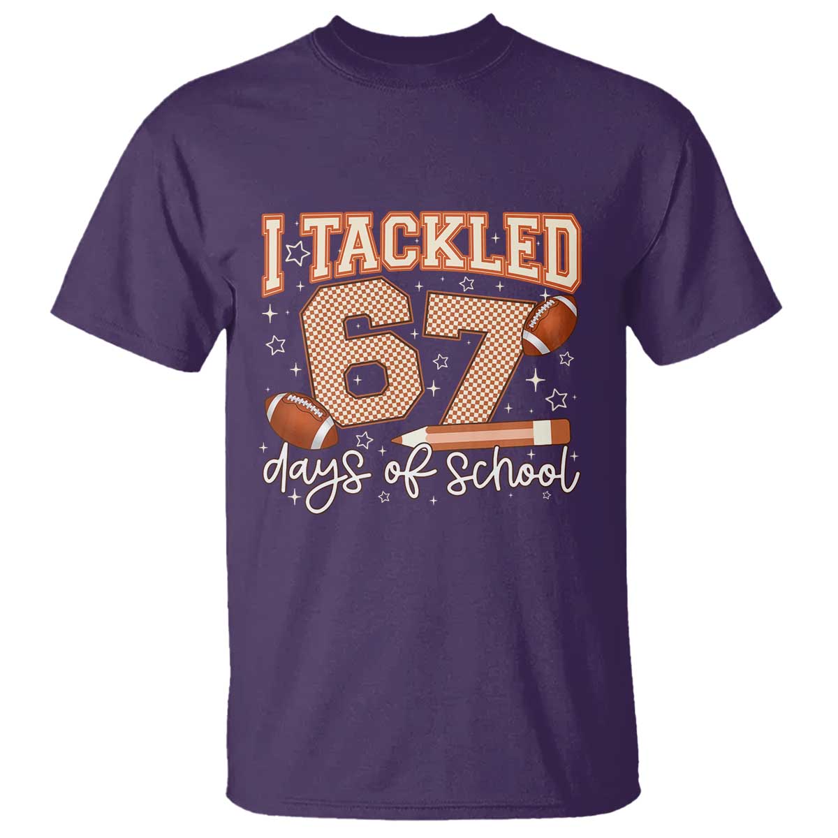 I Tackled 67 Days of School T Shirt Funny Six Seven Meme Football Lover Milestone TS02 Purple Print Your Wear
