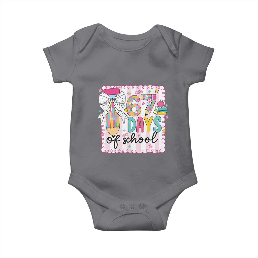 67 Days of School Baby Onesie Six Seven Cute Girly Pencil and Bow for Students Teachers TS02 Charcoal Print Your Wear