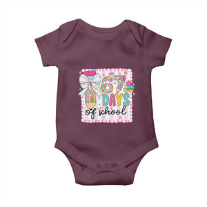 67 Days of School Baby Onesie Six Seven Cute Girly Pencil and Bow for Students Teachers TS02 Maroon Print Your Wear