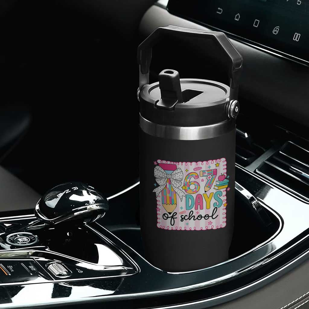 67 Days of School Flip Straw Tumbler Six Seven Cute Girly Pencil and Bow for Students Teachers TS02 Print Your Wear