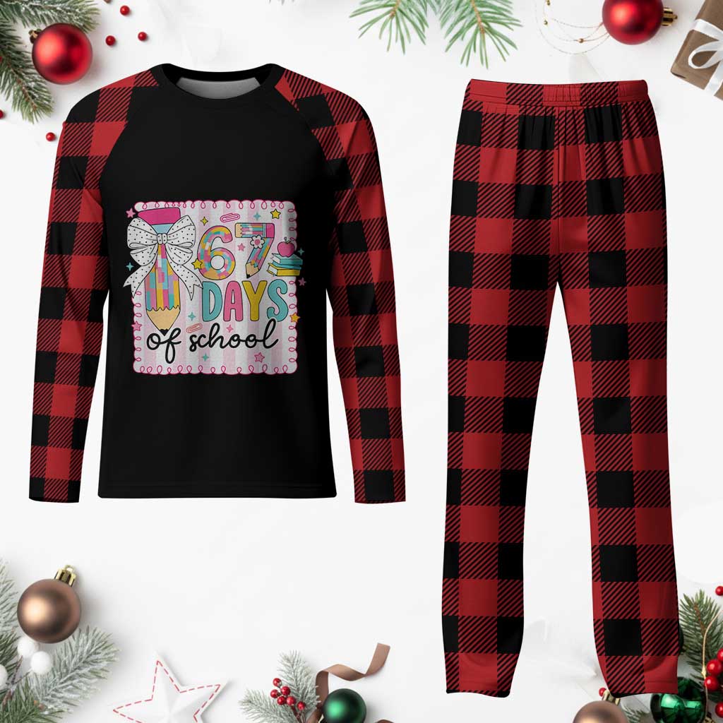 67 Days of School Plaid Pajama Set Six Seven Cute Girly Pencil and Bow for Students Teachers TS02 Buffalo Plaid Print Your Wear