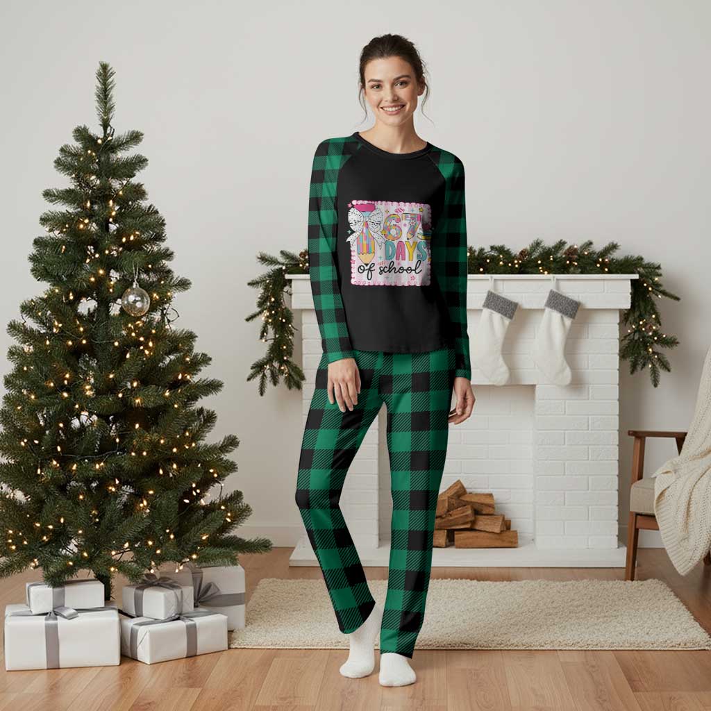 67 Days of School Plaid Pajama Set Six Seven Cute Girly Pencil and Bow for Students Teachers TS02 Green Plaid Print Your Wear