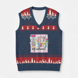 67 Days of School V-Neck Knit Sweater Vest Six Seven Cute Girly Pencil and Bow for Students Teachers TS02 Navy Red Print Your Wear