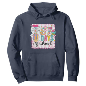 67 Days of School Hoodie Six Seven Cute Girly Pencil and Bow for Students Teachers TS02 Navy Print Your Wear