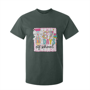 67 Days of School T Shirt For Kid Six Seven Cute Girly Pencil and Bow for Students Teachers TS02 Dark Forest Green Print Your Wear