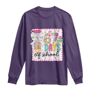 67 Days of School Long Sleeve Shirt Six Seven Cute Girly Pencil and Bow for Students Teachers TS02 Purple Print Your Wear