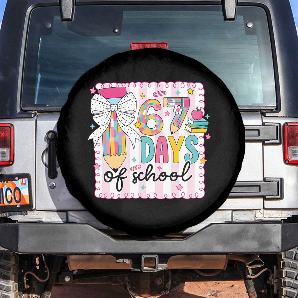 67 Days of School Spare Tire Cover Six Seven Cute Girly Pencil and Bow for Students Teachers TS02 No hole Black Print Your Wear