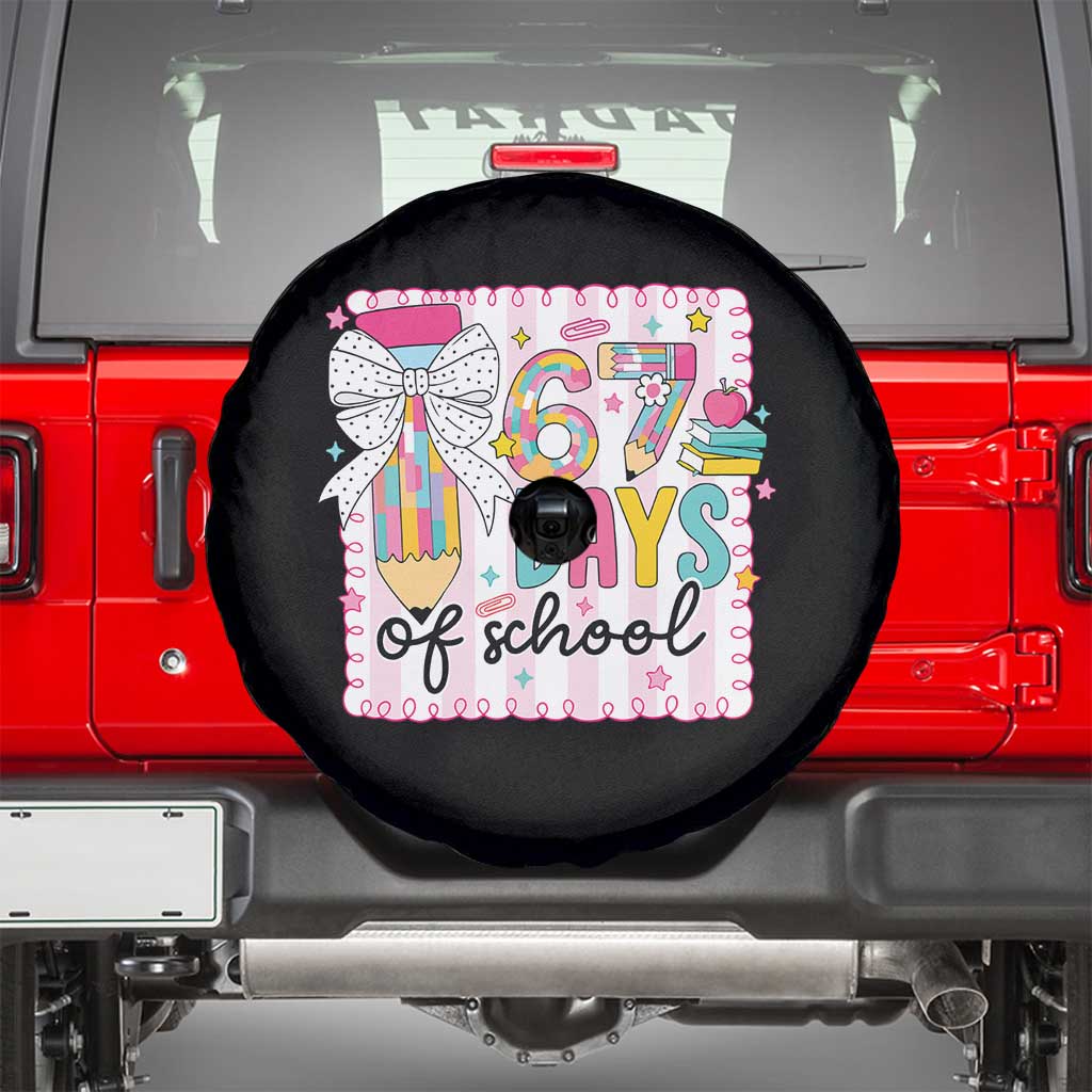 67 Days of School Spare Tire Cover Six Seven Cute Girly Pencil and Bow for Students Teachers TS02 Black Print Your Wear