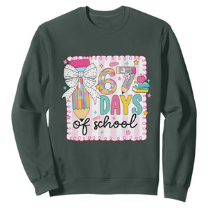 67 Days of School Sweatshirt Six Seven Cute Girly Pencil and Bow for Students Teachers TS02 Dark Forest Green Print Your Wear