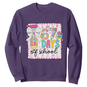 67 Days of School Sweatshirt Six Seven Cute Girly Pencil and Bow for Students Teachers TS02 Purple Print Your Wear