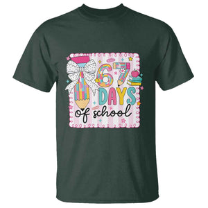 67 Days of School T Shirt Six Seven Cute Girly Pencil and Bow for Students Teachers TS02 Dark Forest Green Print Your Wear