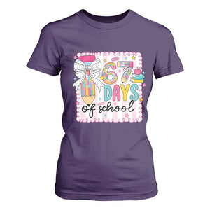 67 Days of School T Shirt For Women Six Seven Cute Girly Pencil and Bow for Students Teachers TS02 Purple Print Your Wear