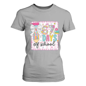 67 Days of School T Shirt For Women Six Seven Cute Girly Pencil and Bow for Students Teachers TS02 Sport Gray Print Your Wear