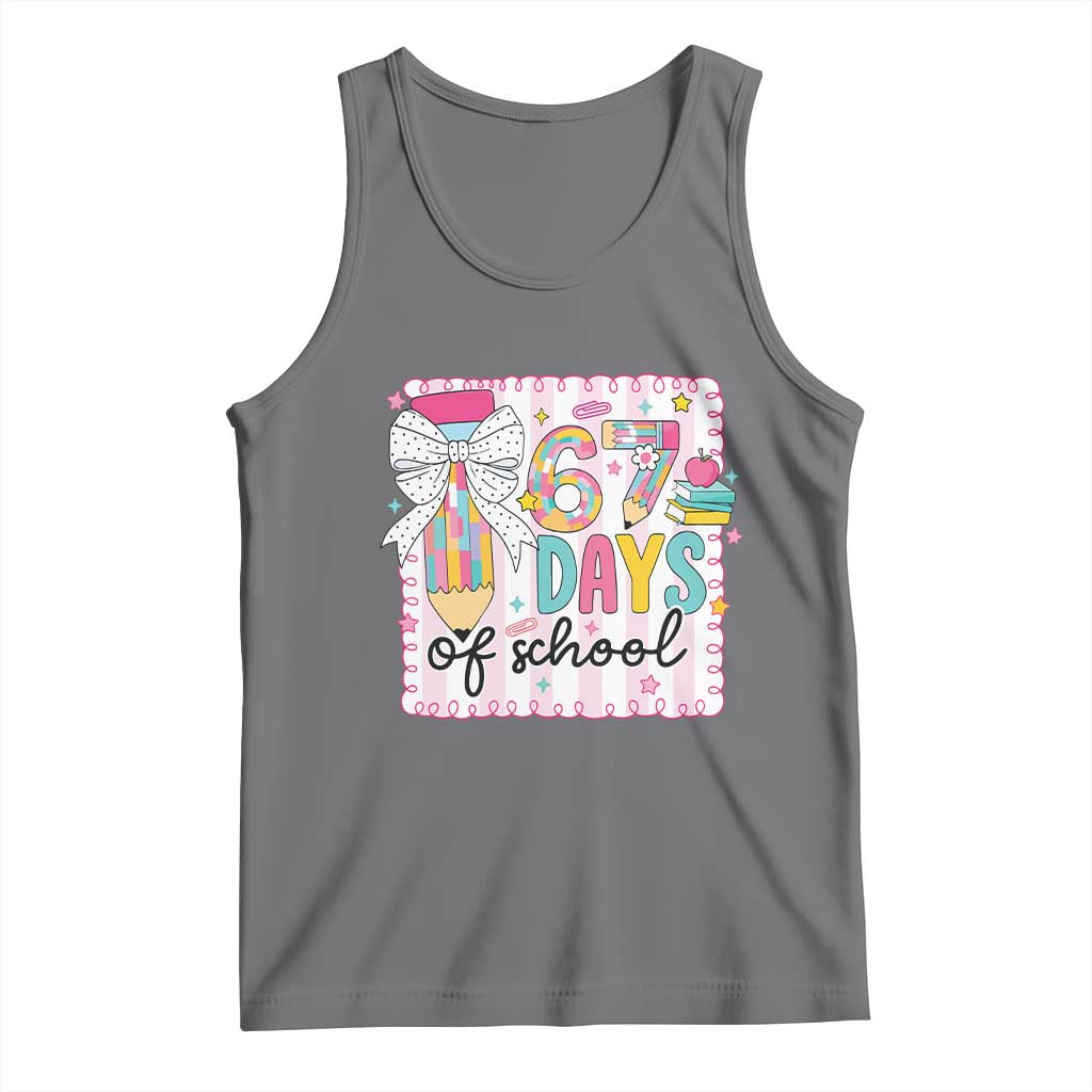 67 Days of School Tank Top Six Seven Cute Girly Pencil and Bow for Students Teachers TS02 Black Heather Print Your Wear