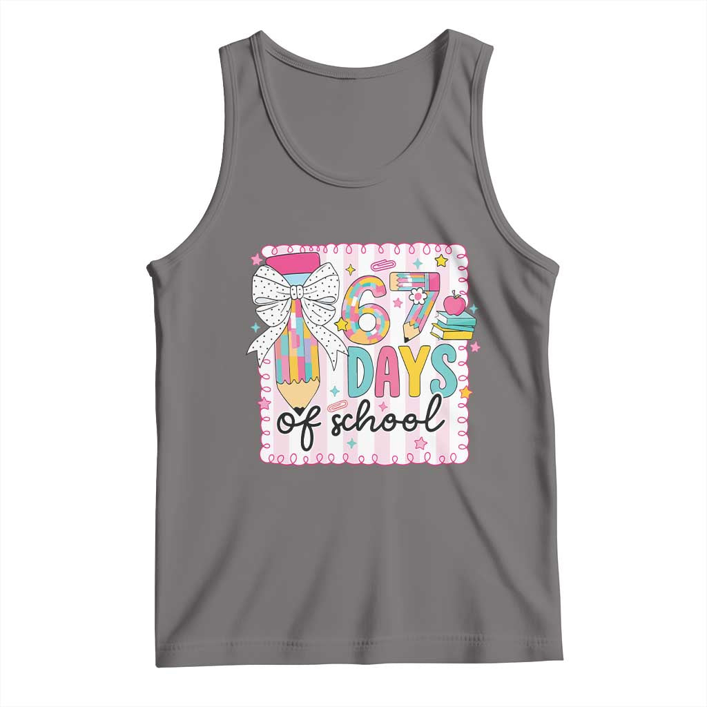 67 Days of School Tank Top Six Seven Cute Girly Pencil and Bow for Students Teachers TS02 Deep Heather Print Your Wear