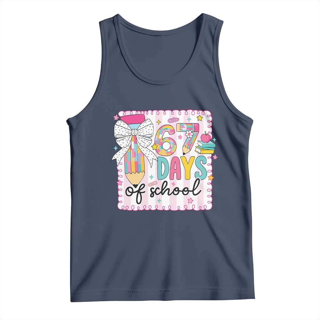 67 Days of School Tank Top Six Seven Cute Girly Pencil and Bow for Students Teachers TS02 Navy Print Your Wear