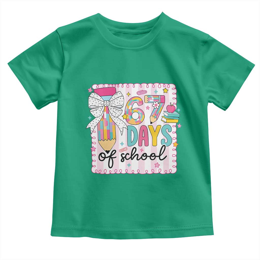 67 Days of School Toddler T Shirt Six Seven Cute Girly Pencil and Bow for Students Teachers TS02 Irish Green Print Your Wear