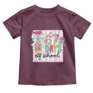 67 Days of School Toddler T Shirt Six Seven Cute Girly Pencil and Bow for Students Teachers TS02 Maroon Print Your Wear