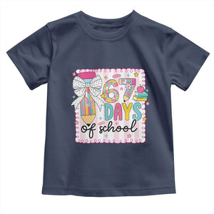 67 Days of School Toddler T Shirt Six Seven Cute Girly Pencil and Bow for Students Teachers TS02 Navy Print Your Wear