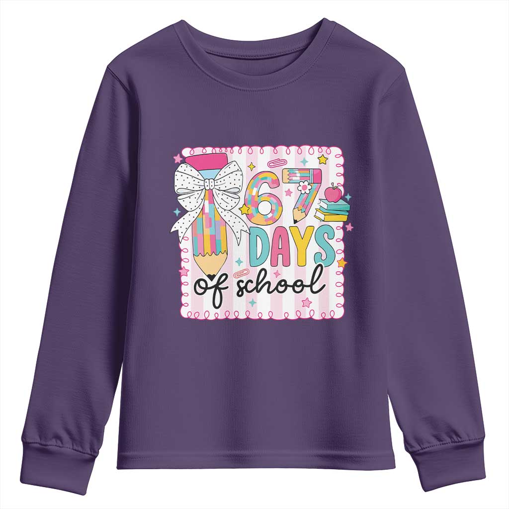 67 Days of School Youth Sweatshirt Six Seven Cute Girly Pencil and Bow for Students Teachers TS02 Purple Print Your Wear