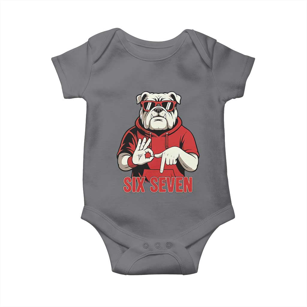 Six Seven Bulldog Meme Baby Onesie Funny 67 Mascot Signs Internet Brainrot Lover TS02 Charcoal Print Your Wear