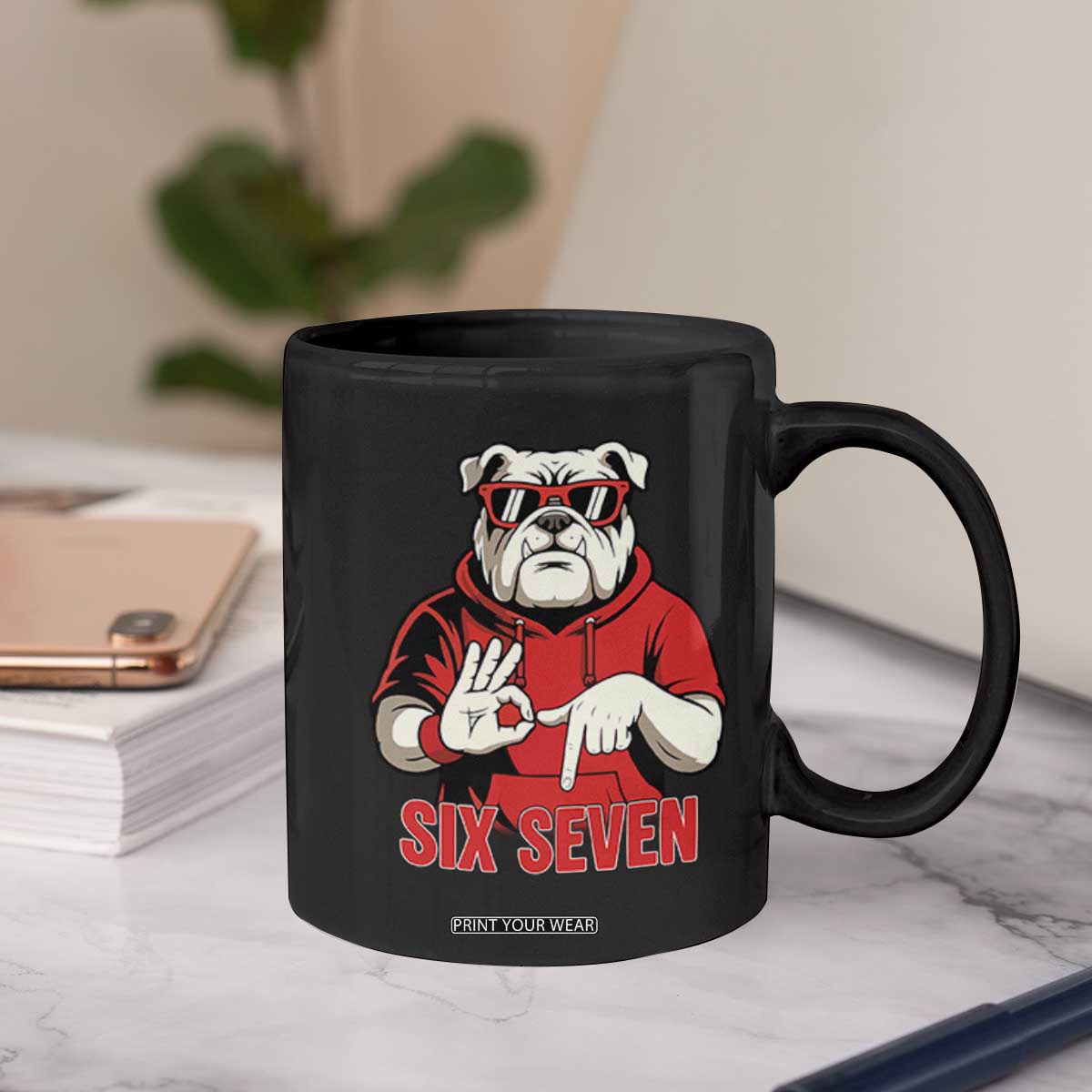 Six Seven Bulldog Meme Coffee Mug Funny 67 Mascot Signs Internet Brainrot Lover TS02 Print Your Wear